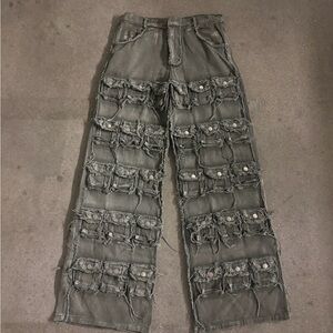 No Faith Studios 64 Pocket Green Denim Cargos